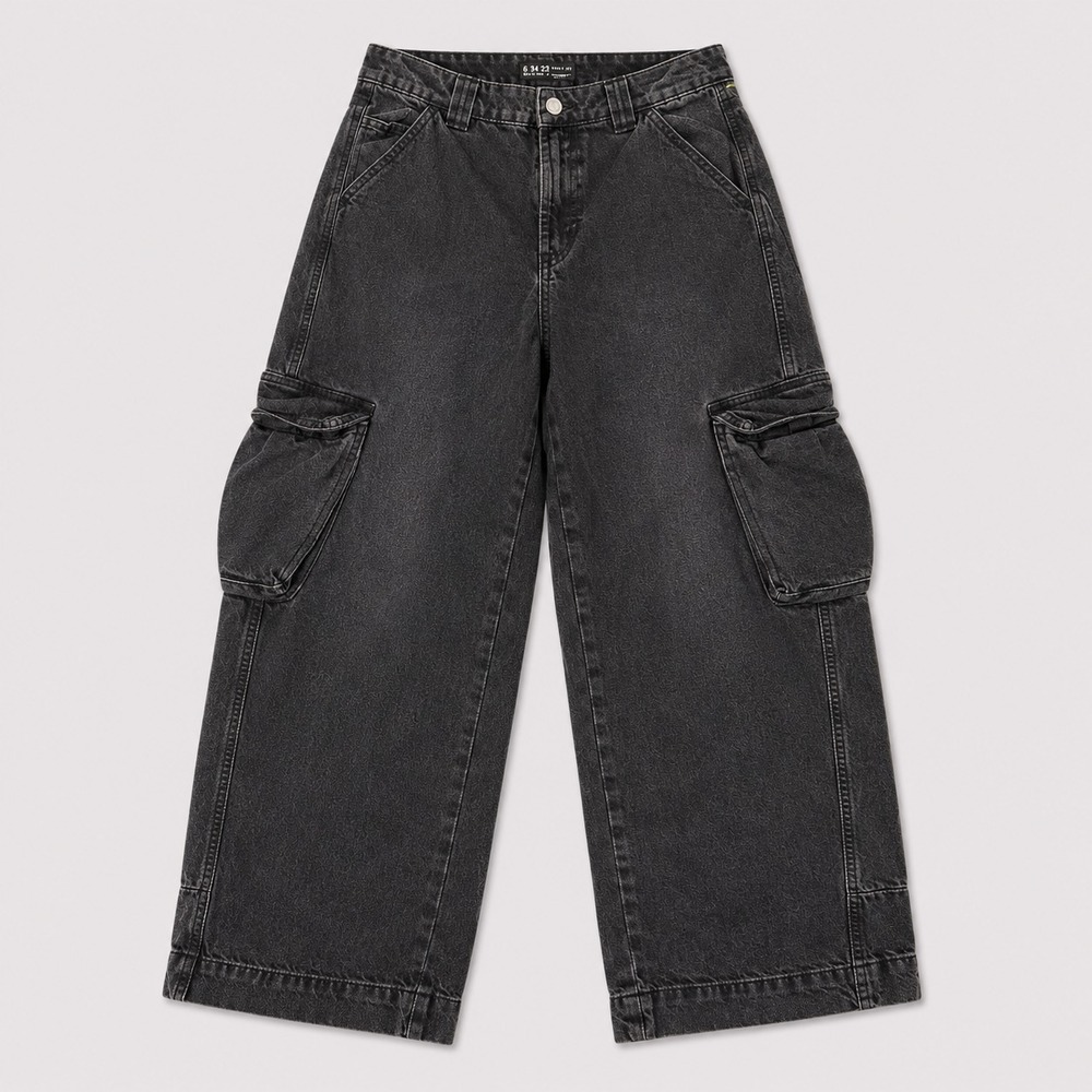 Primark Womens Baggy Cargo Jeans US 2 Black Washed Wide Leg Denim Pants
